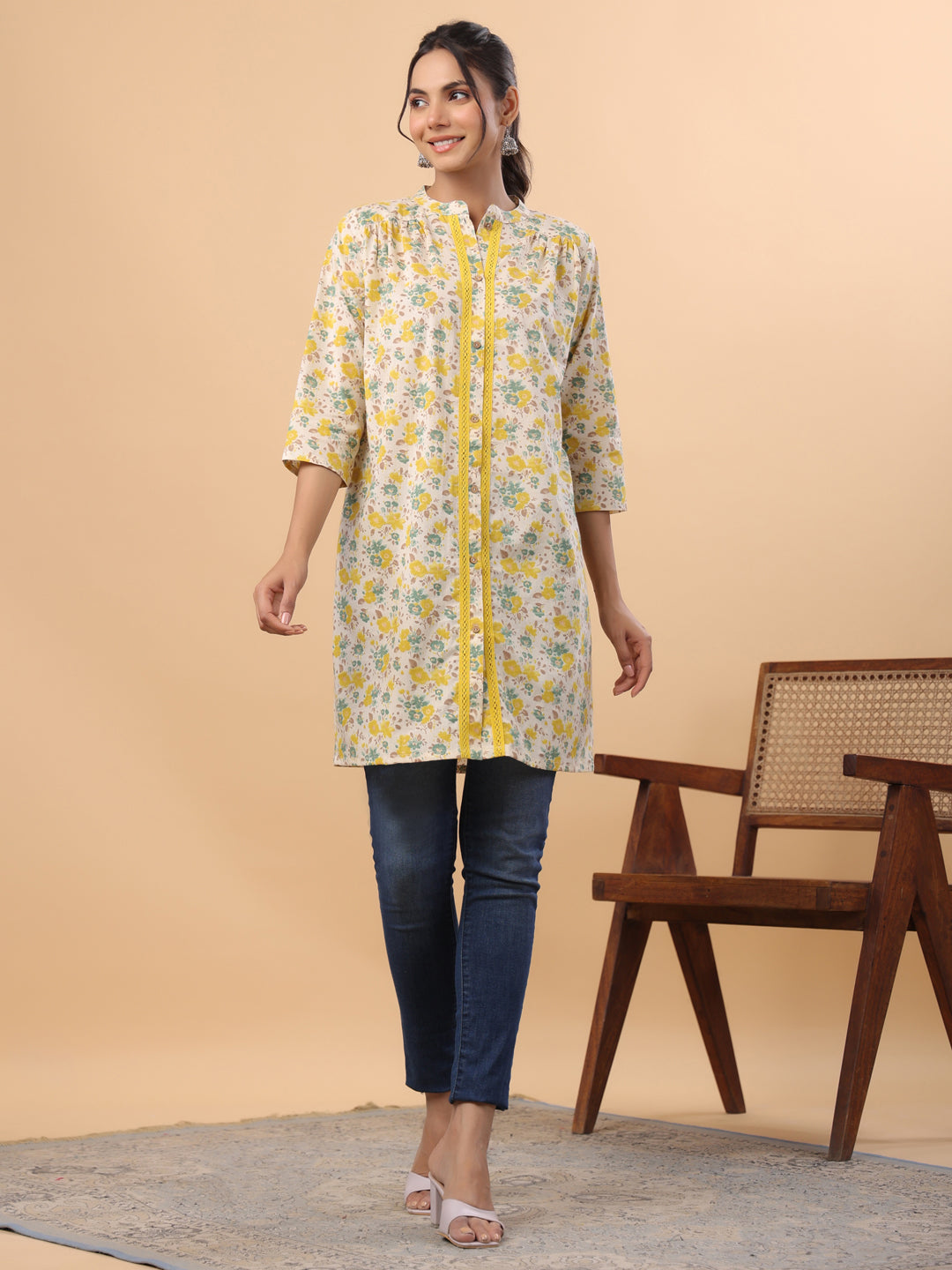 Beige-Cambric-Floral-Printed-A-Line-Tunic