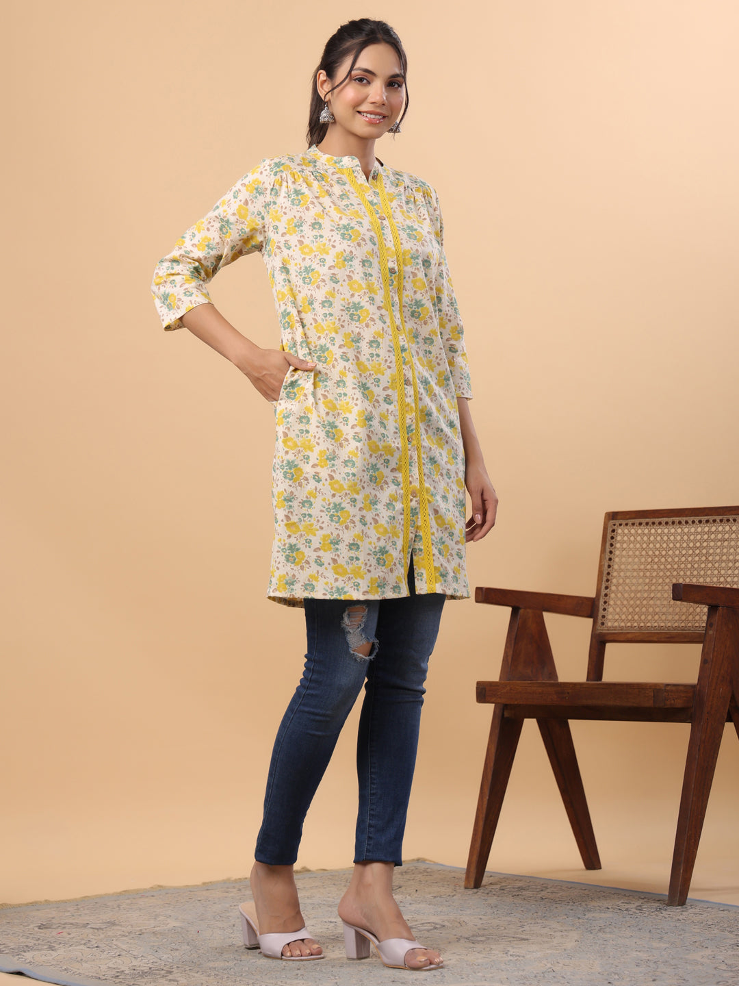 Beige-Cambric-Floral-Printed-A-Line-Tunic