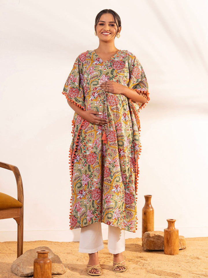 Beige-Cotton-Printed-Kaftan-Kurta