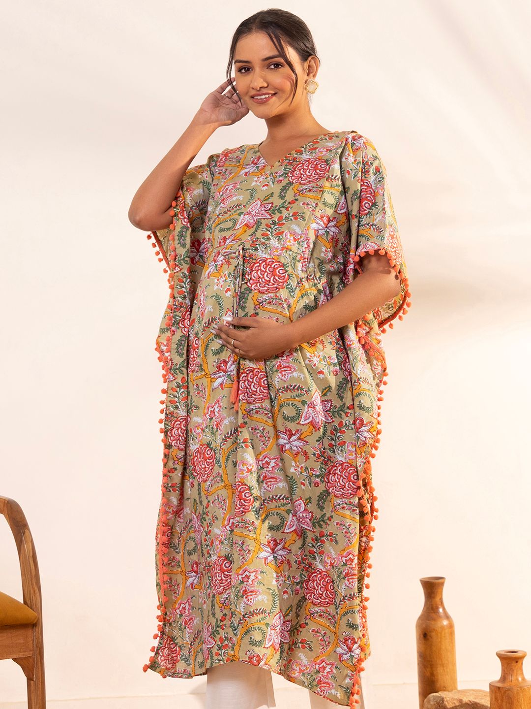 Beige-Cotton-Printed-Kaftan-Kurta