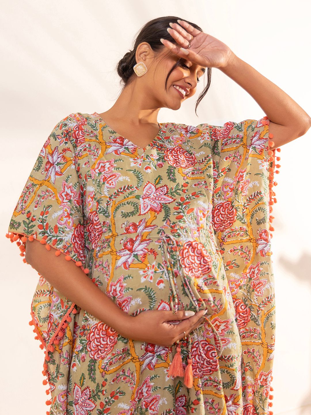 Beige-Cotton-Printed-Kaftan-Kurta