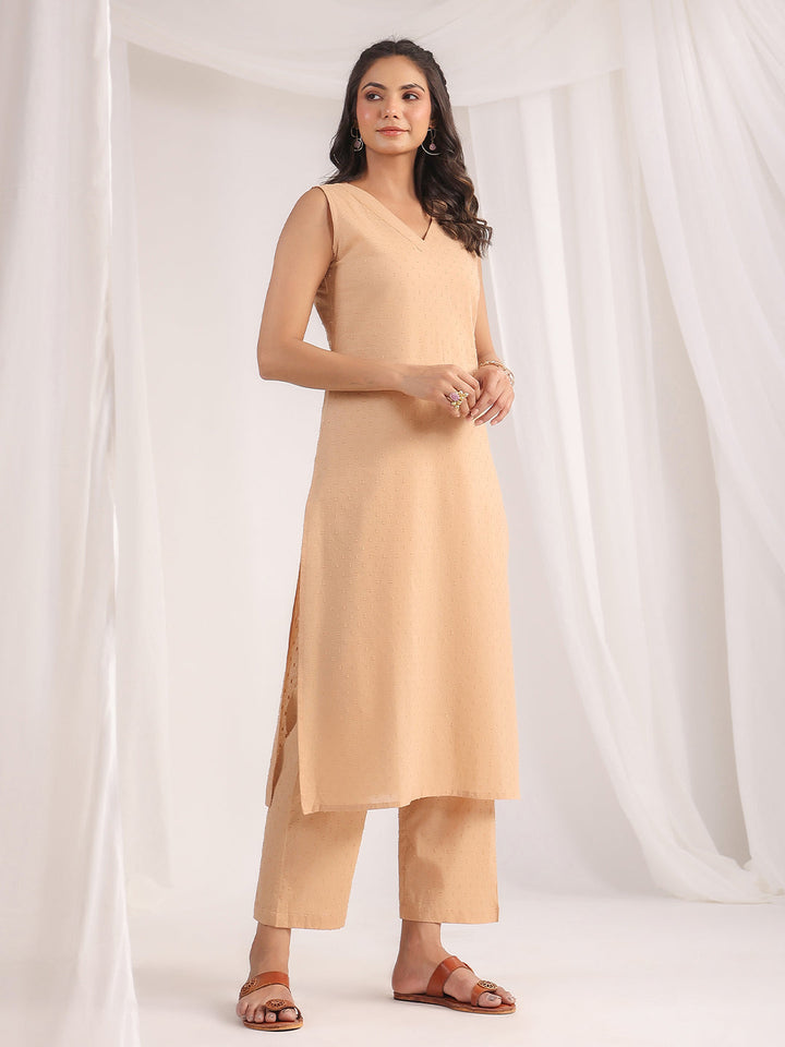 Beige-Dobby-Cotton-Straight-Co-Ord-set