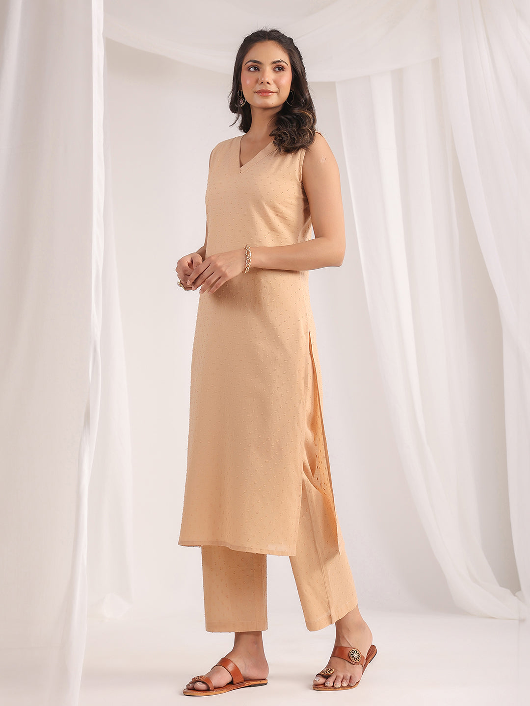 Beige-Dobby-Cotton-Straight-Co-Ord-set