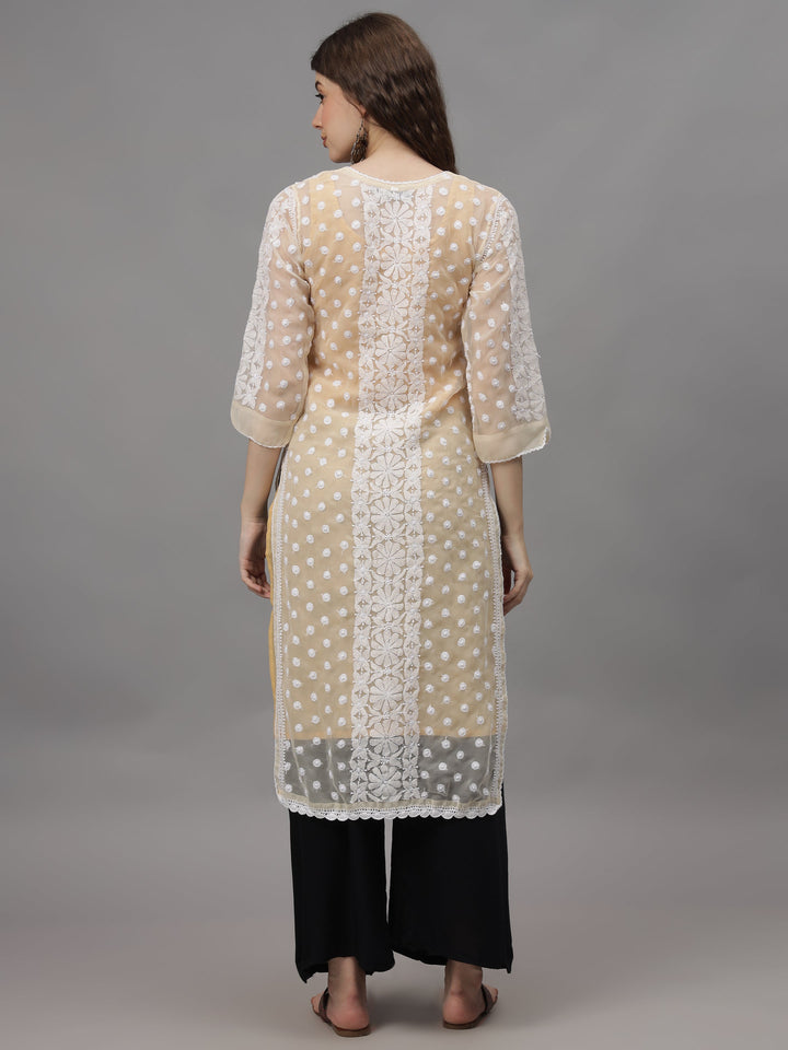 Beige-Georgette-Embroidered-Chikankari-Kurti-With-Slip