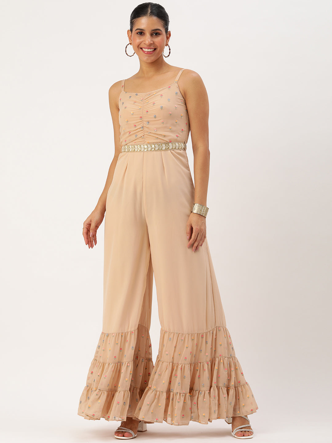 Beige-Georgette-Strap-Neck-Embroidered-Jumpsuit