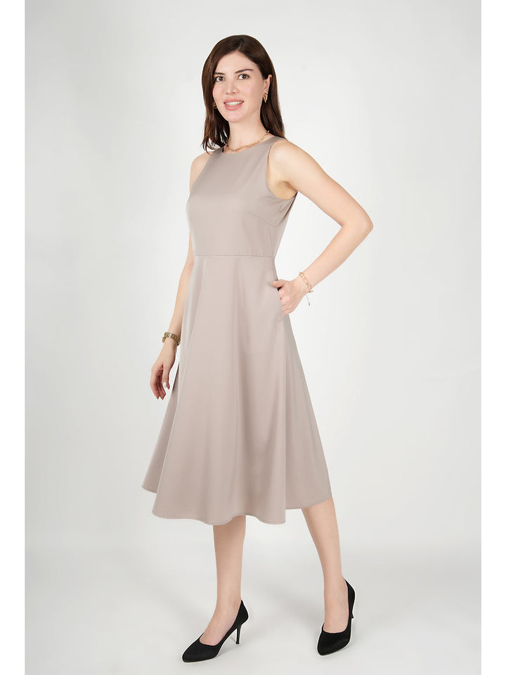 Beige-Golden-Satin-Glow-Dress-With-Pockets