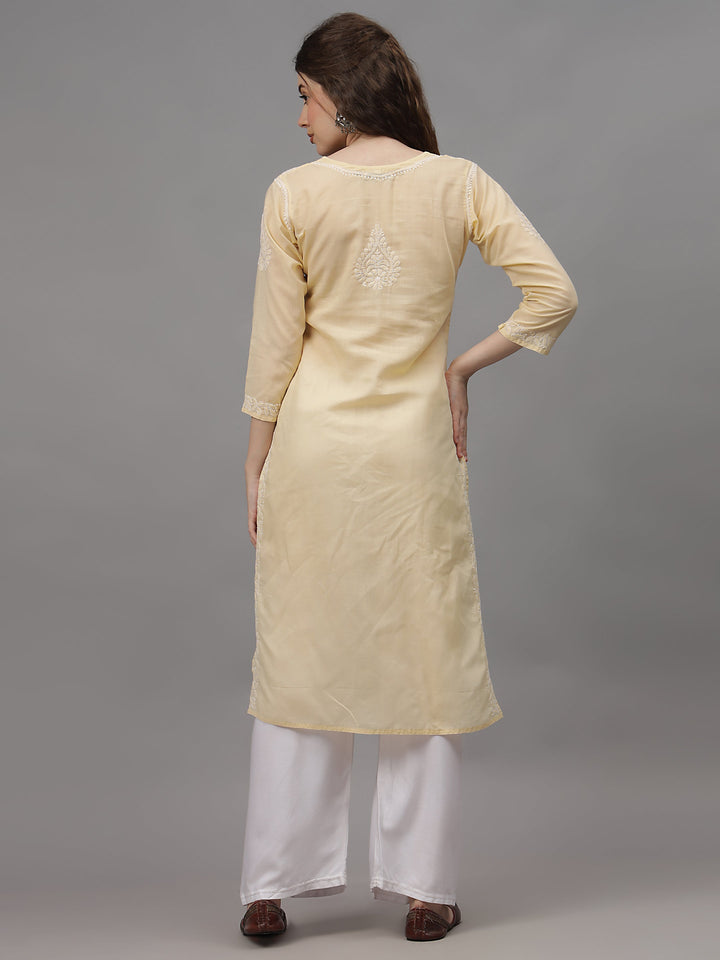 Beige-&-White-Cotton-Embroidered-Chikankari-Kurta