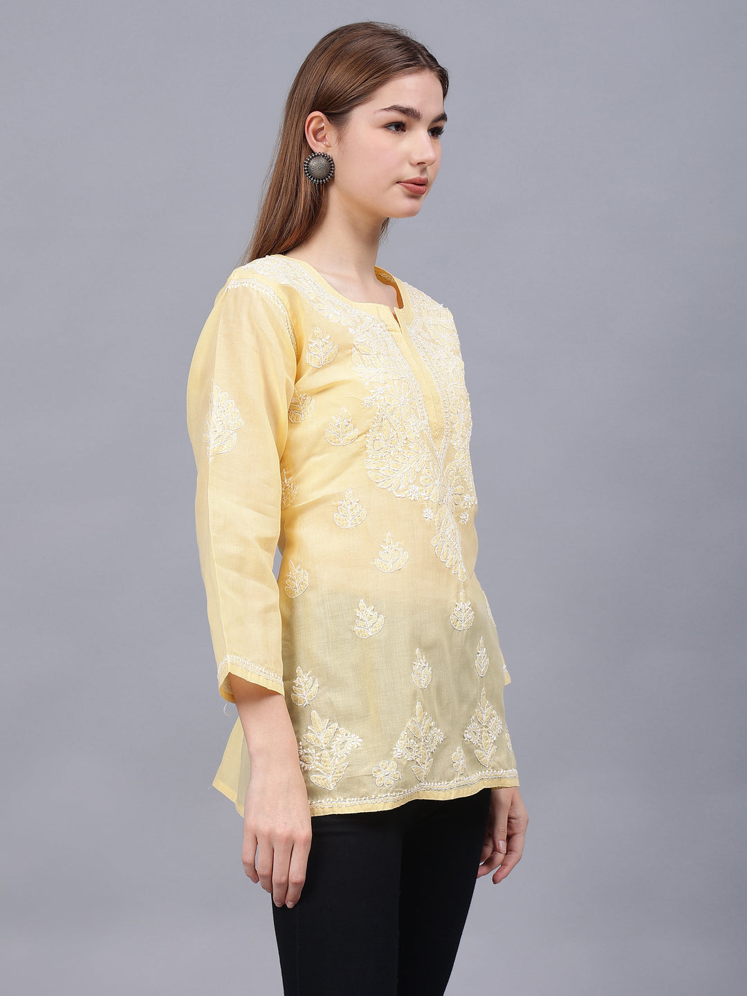 Beige-&-White-Terivoil-Cotton-Embroidered-Chikankari-Tunic