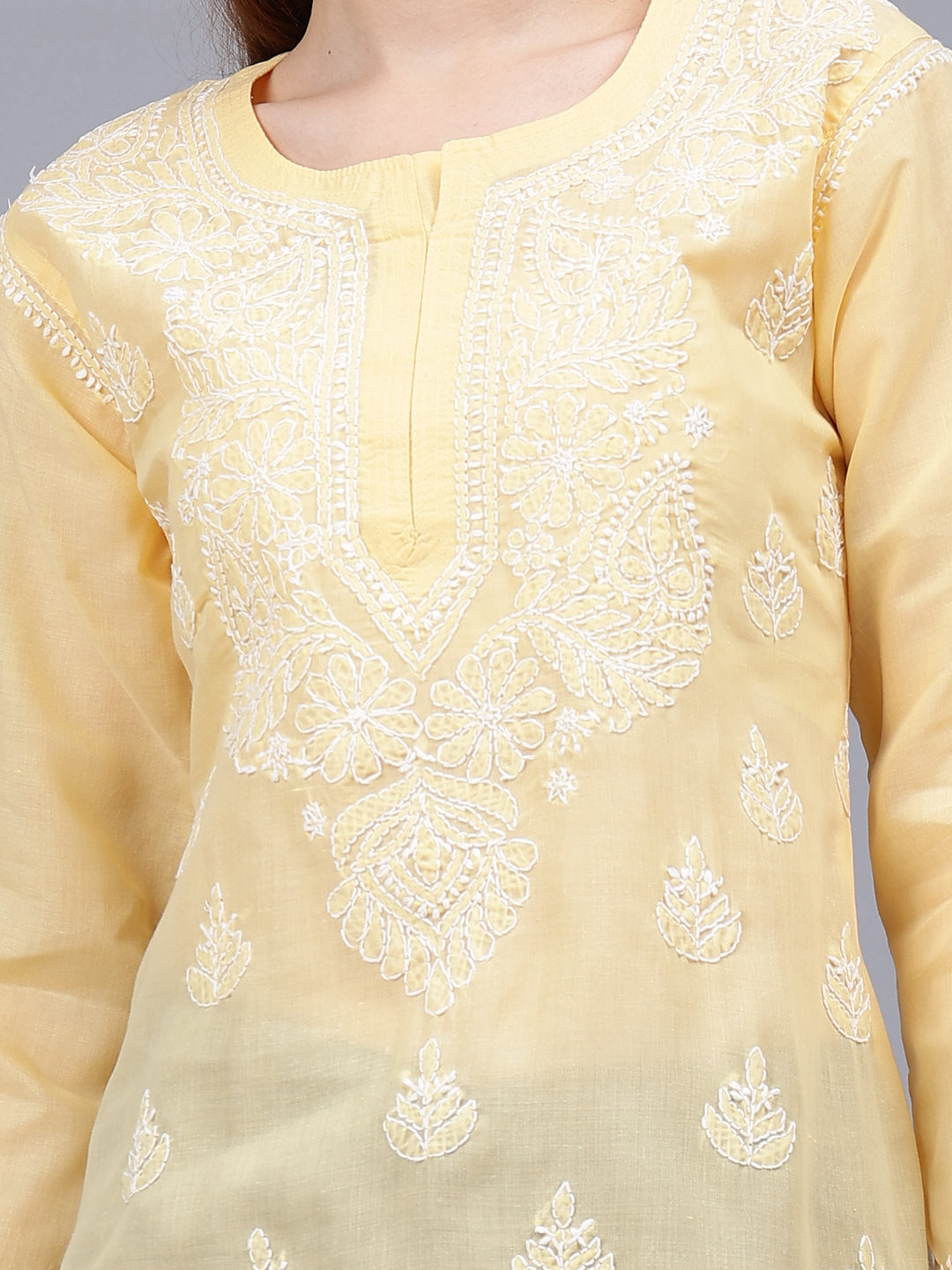 Beige-&-White-Terivoil-Cotton-Embroidered-Chikankari-Tunic