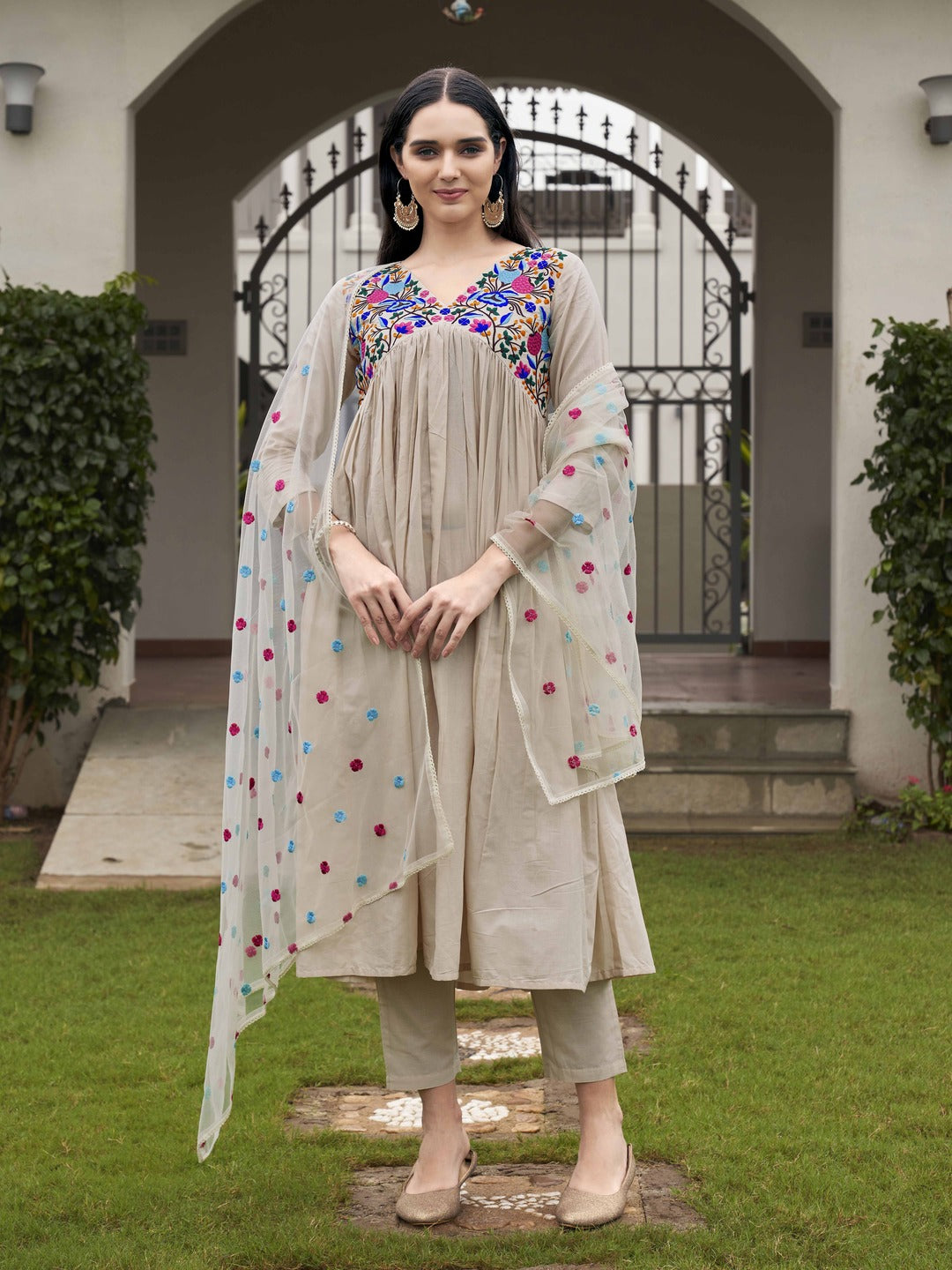 Beige-Cotton-Parsi-Embroidered-Flared-Kurta-Set