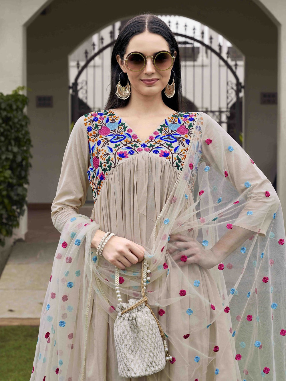 Beige-Cotton-Parsi-Embroidered-Flared-Kurta-Set