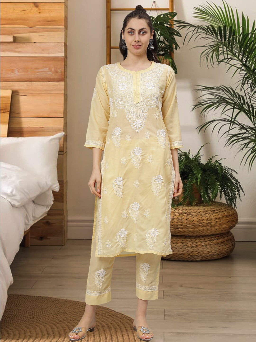 Beige-Terivoil-Cotton-Lucknowi-Chikankari-Kurta-Set