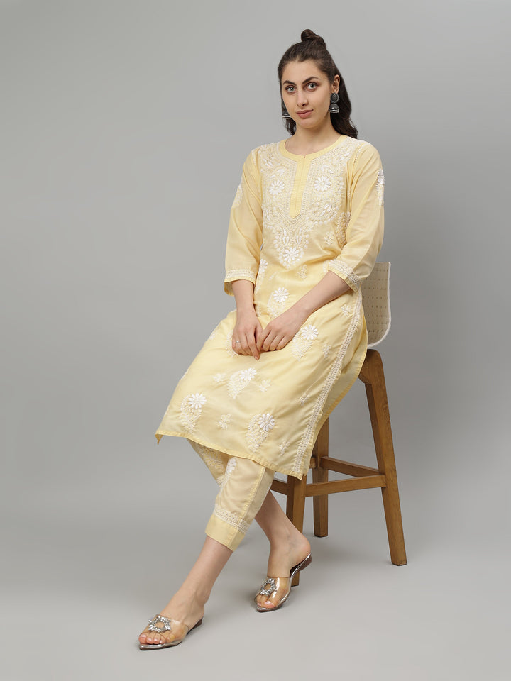 Beige-Terivoil-Cotton-Lucknowi-Chikankari-Kurta-Set