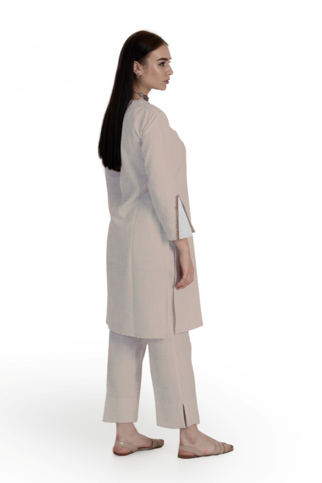Biege Linen Poly Adha Kurta & Pant Set