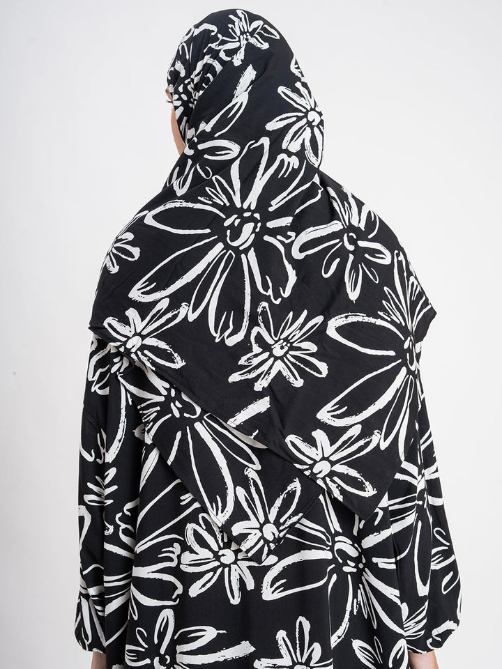 Black 100% Viscose Printed Prayer Abaya Gown