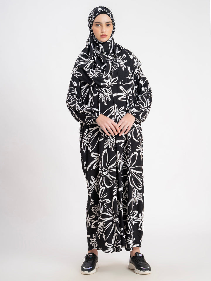 Black 100% Viscose Printed Prayer Abaya Gown