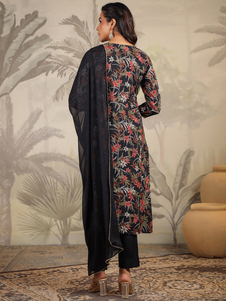 Black All-Over Chanderi Floral Straight Kurta Set