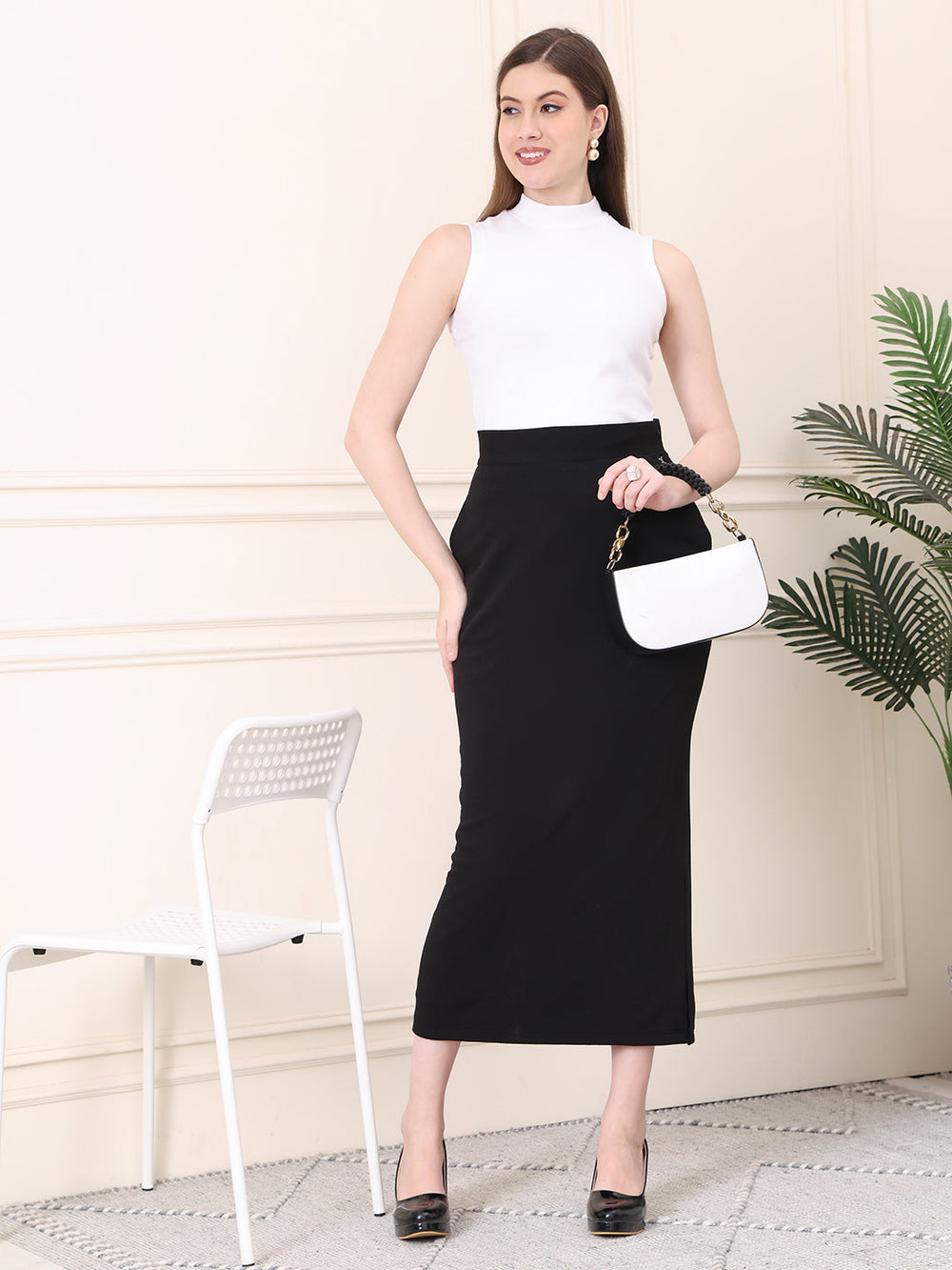 Black-Blended-Statement-Piece-Long-Skirt-With-Side-Slit