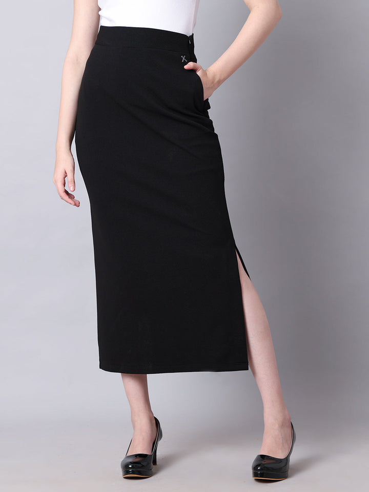 Black-Blended-Statement-Piece-Long-Skirt-With-Side-Slit