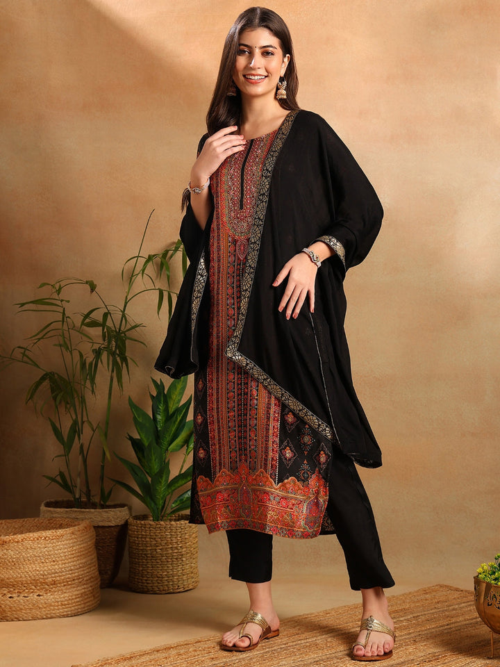 ZERESOUQ-Black-Chanderi-Ethnic-Motifs-Woven-Design-3-Piece-Kurta-Set