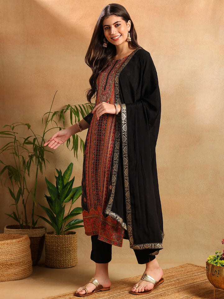 ZERESOUQ-Black-Chanderi-Ethnic-Motifs-Woven-Design-3-Piece-Kurta-Set