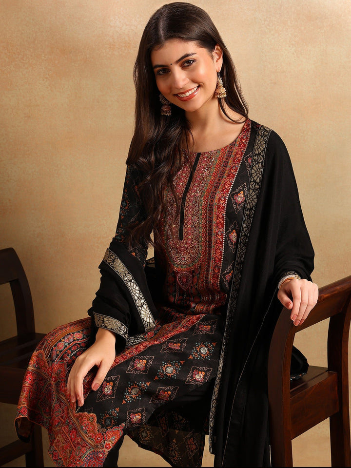 ZERESOUQ-Black-Chanderi-Ethnic-Motifs-Woven-Design-3-Piece-Kurta-Set