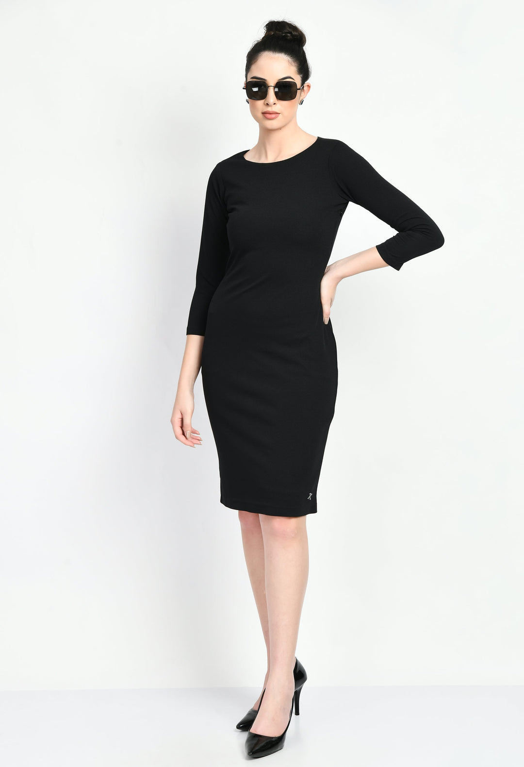 Black-Cotton-Blend-Boldness-Body-Con-Dress