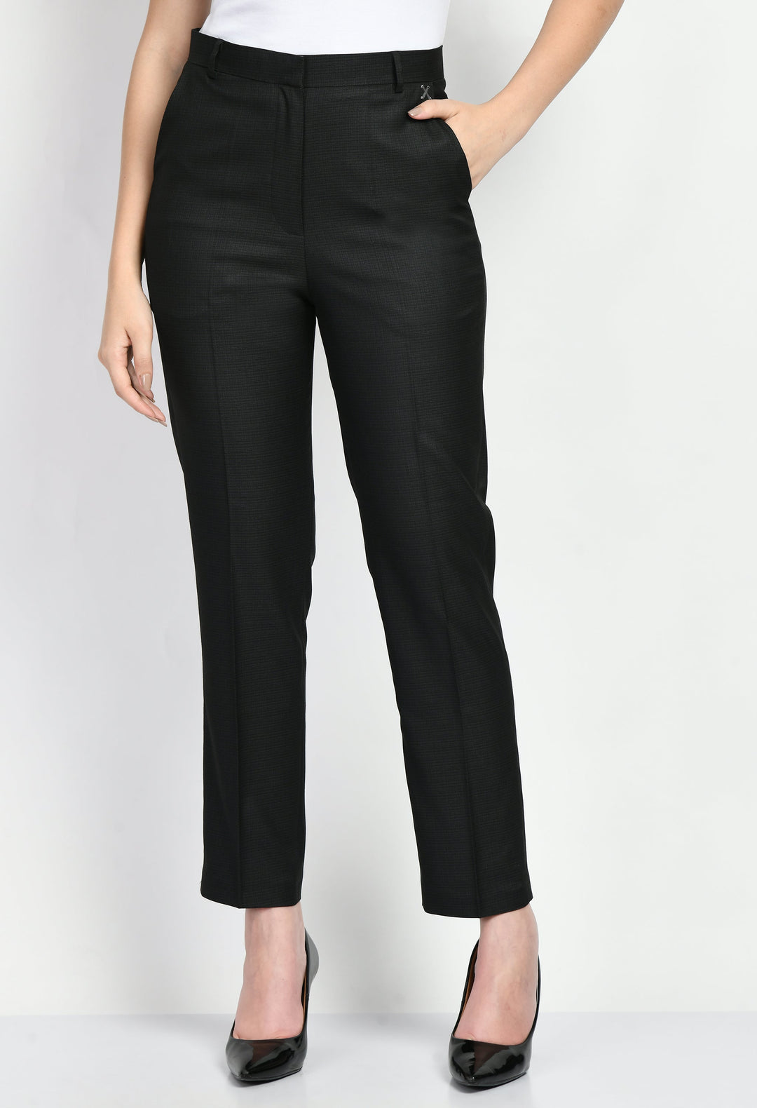 Black-Cotton-Blend-Brilliance-Checked-Straight-Trouser