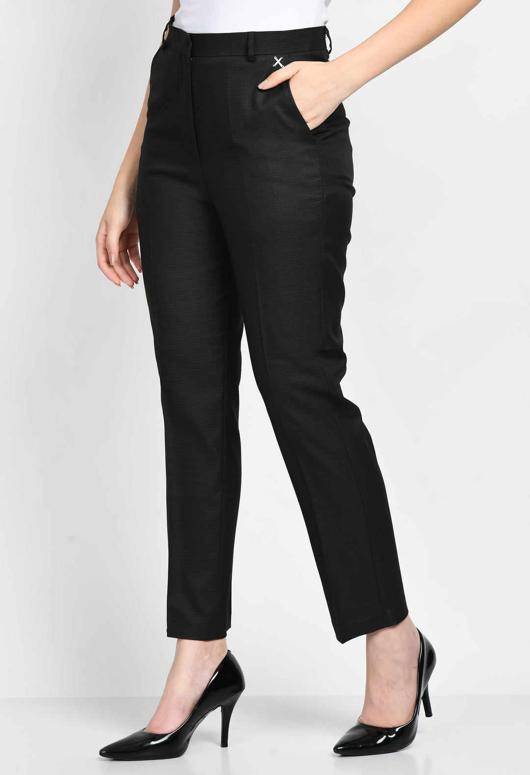 Black-Cotton-Blend-Brilliance-Checked-Straight-Trouser