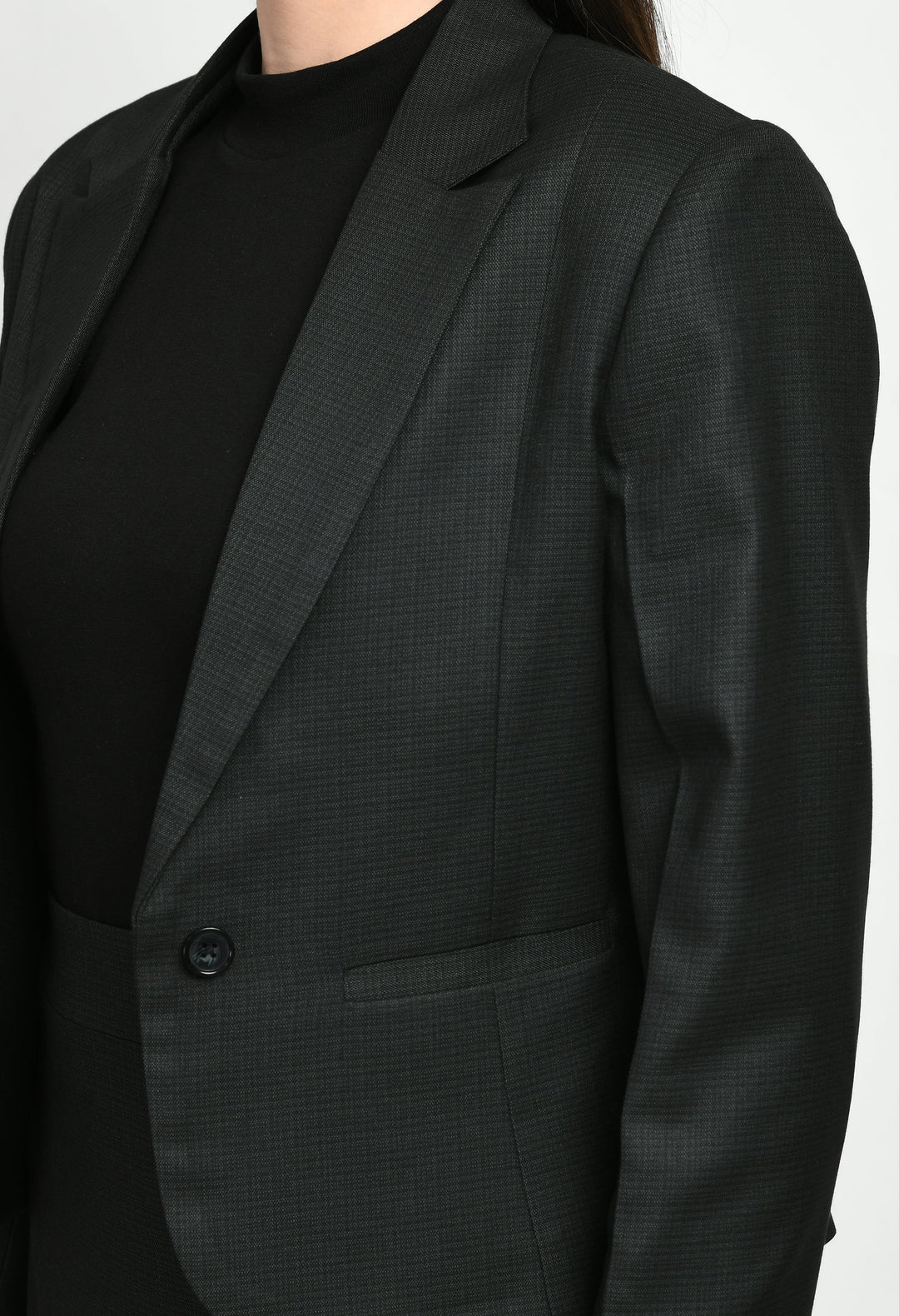 Black-Cotton-Blend-Checked-Short-Blazer-A-Line-Skirt-Suit