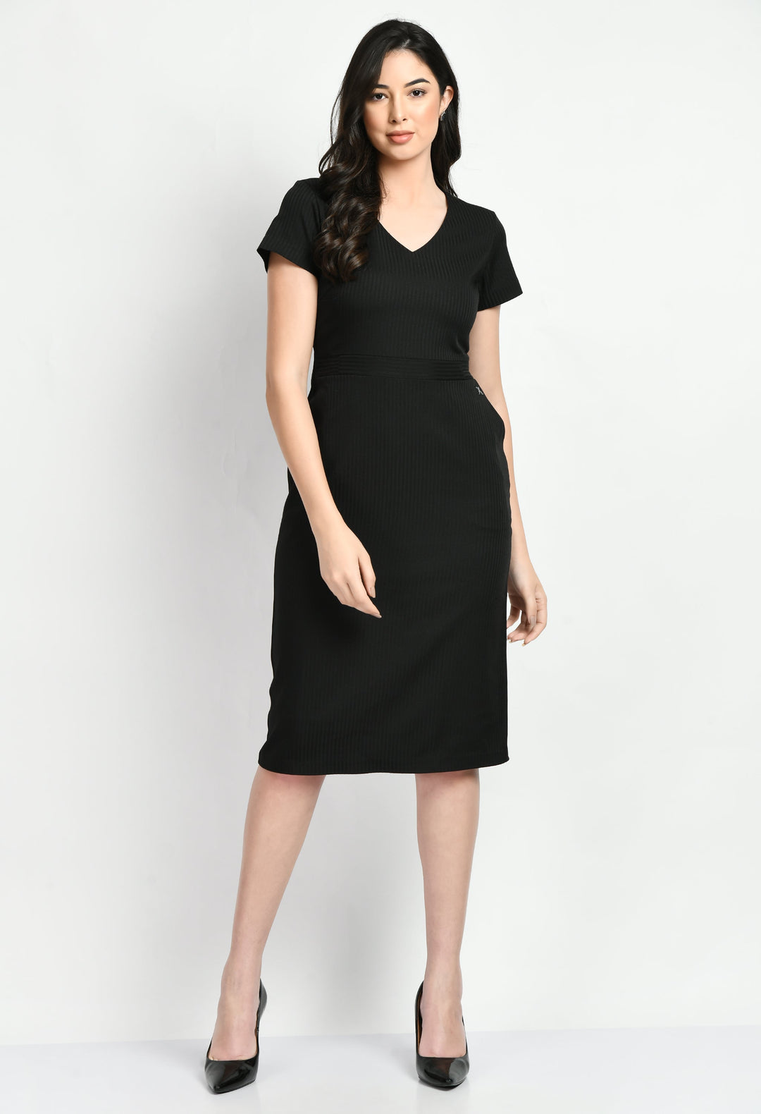 Black-Cotton-Blend-Composure-Sheath-Dress