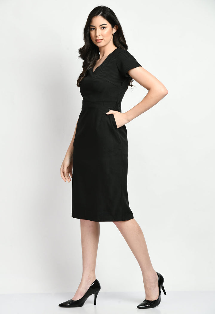 Black-Cotton-Blend-Composure-Sheath-Dress