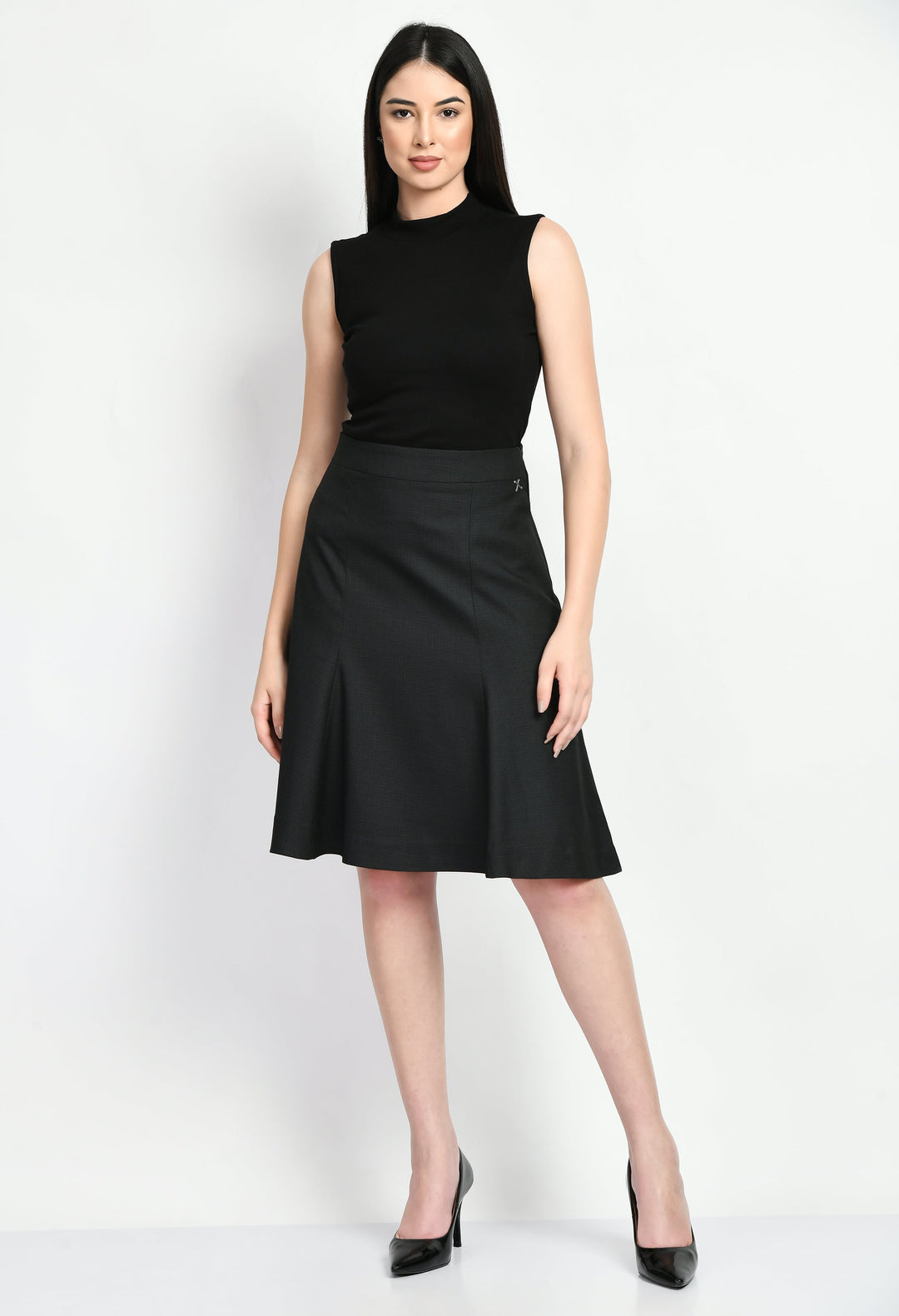 Black-Cotton-Blend-Decisiveness-Checked-A-Line-Skirt