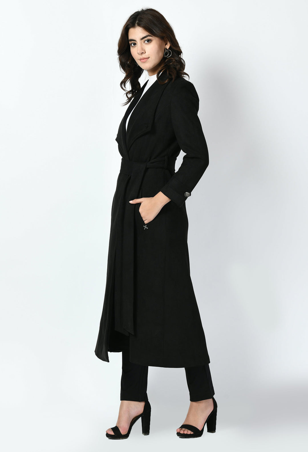 Black-Cotton-Blend-Dedication-Suede-Leather-Long-Wrap-Coat