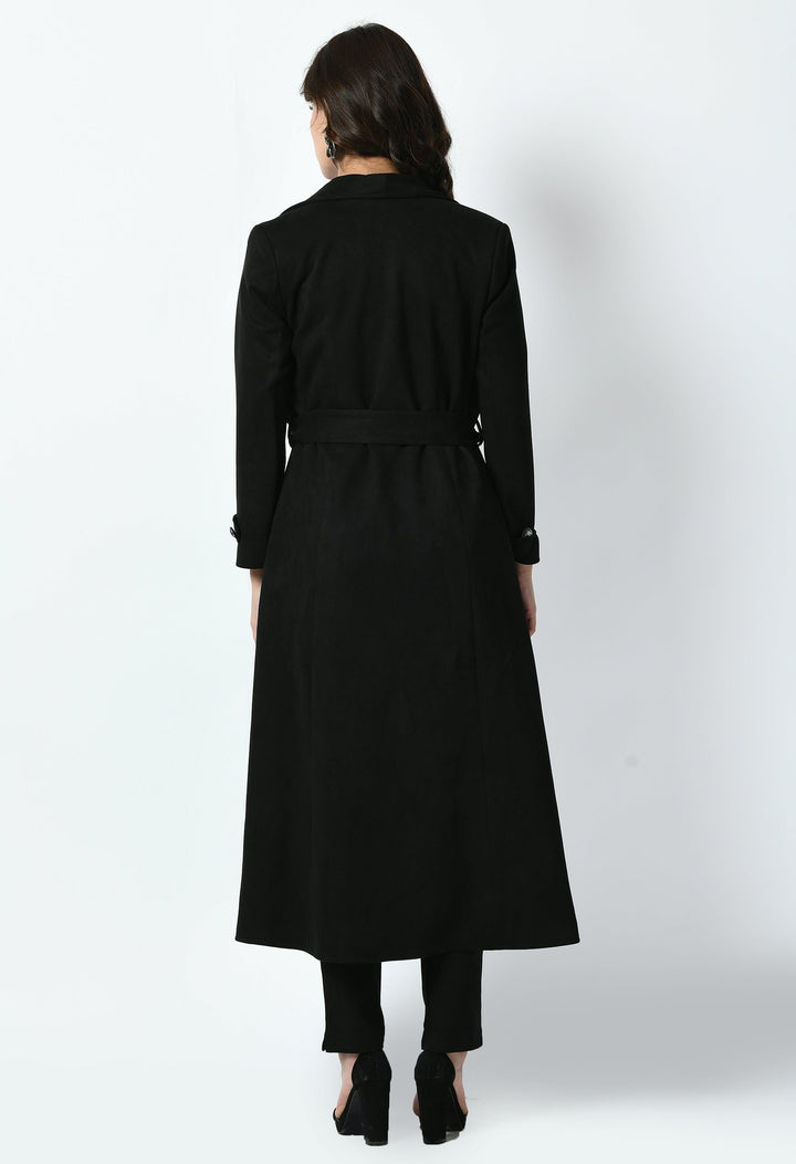 Black-Cotton-Blend-Dedication-Suede-Leather-Long-Wrap-Coat