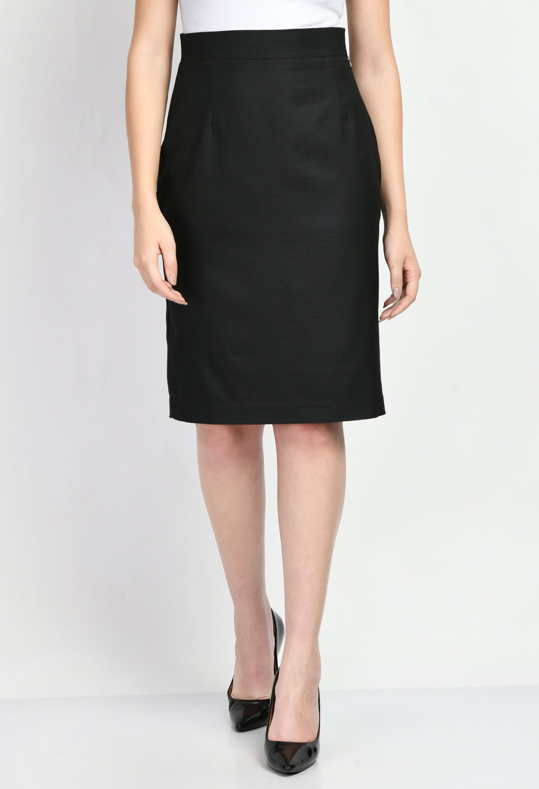 Black-Cotton-Blend-Empathy-Checked-Pencil-Skirt