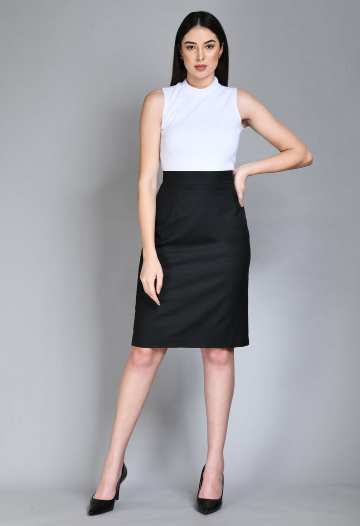 Black-Cotton-Blend-Empathy-Checked-Pencil-Skirt