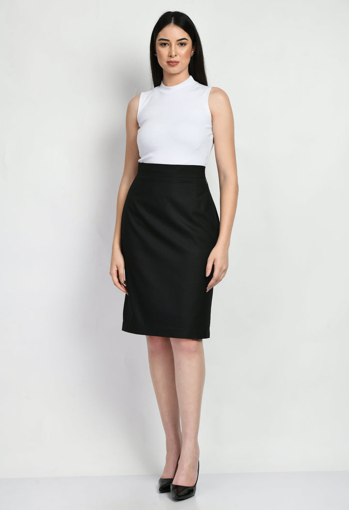 Black-Cotton-Blend-Empathy-Checked-Pencil-Skirt