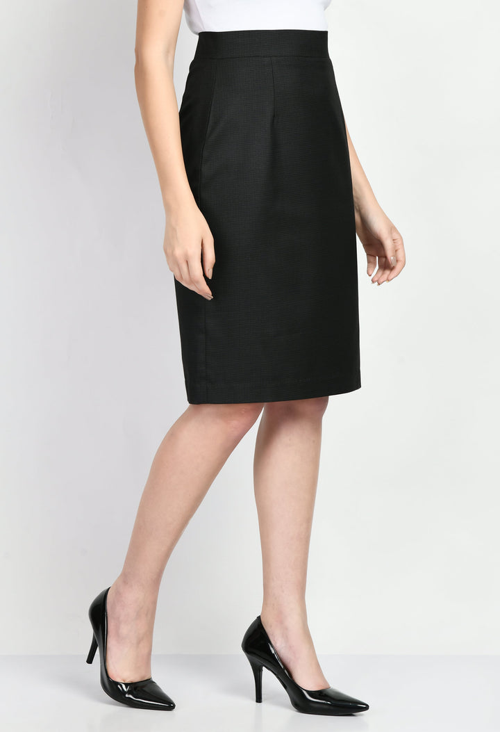 Black-Cotton-Blend-Empathy-Checked-Pencil-Skirt