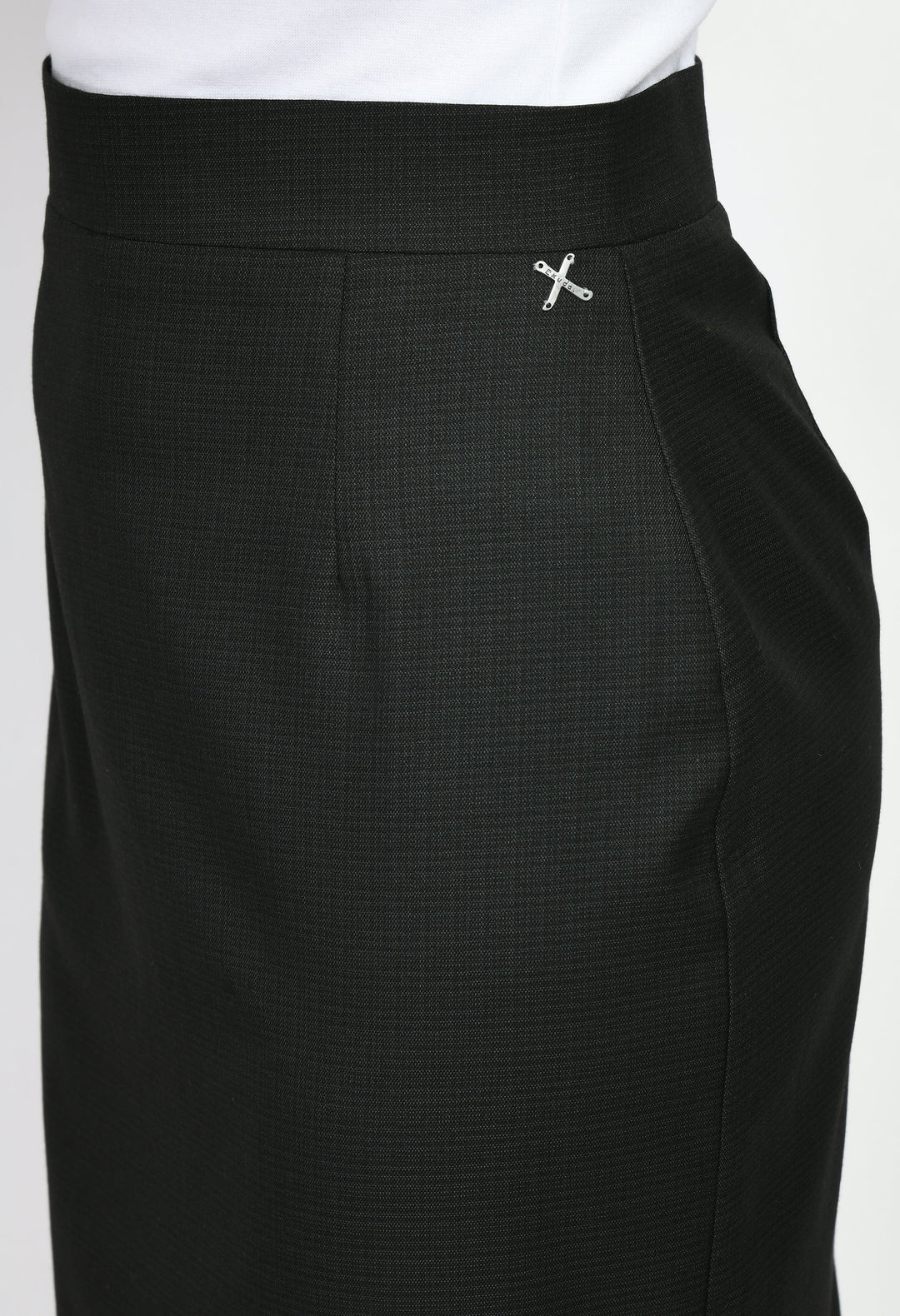 Black-Cotton-Blend-Empathy-Checked-Pencil-Skirt