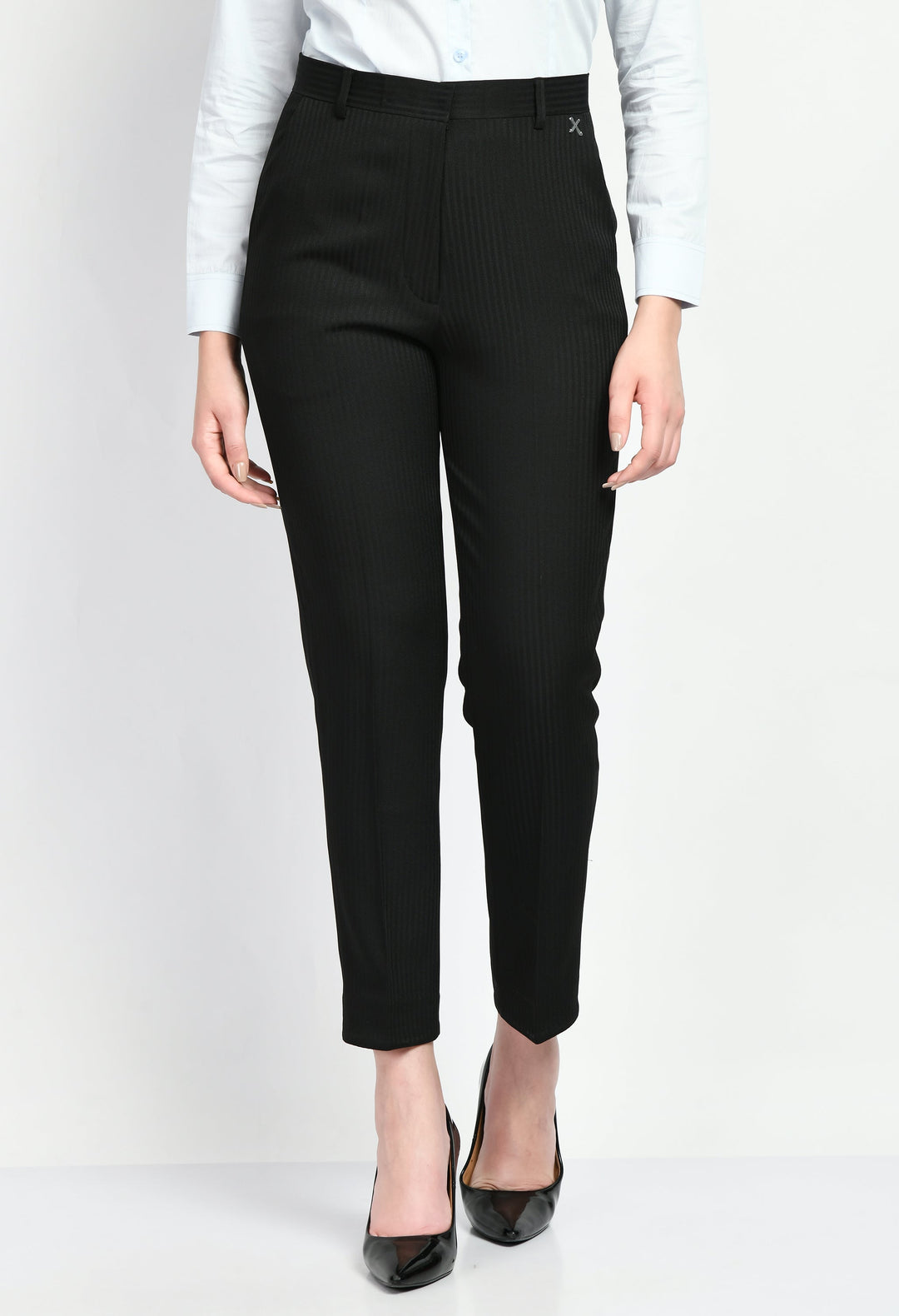 Black-Cotton-Blend-Fearlessness-Strip-Short-Blazer-Pant-Suit