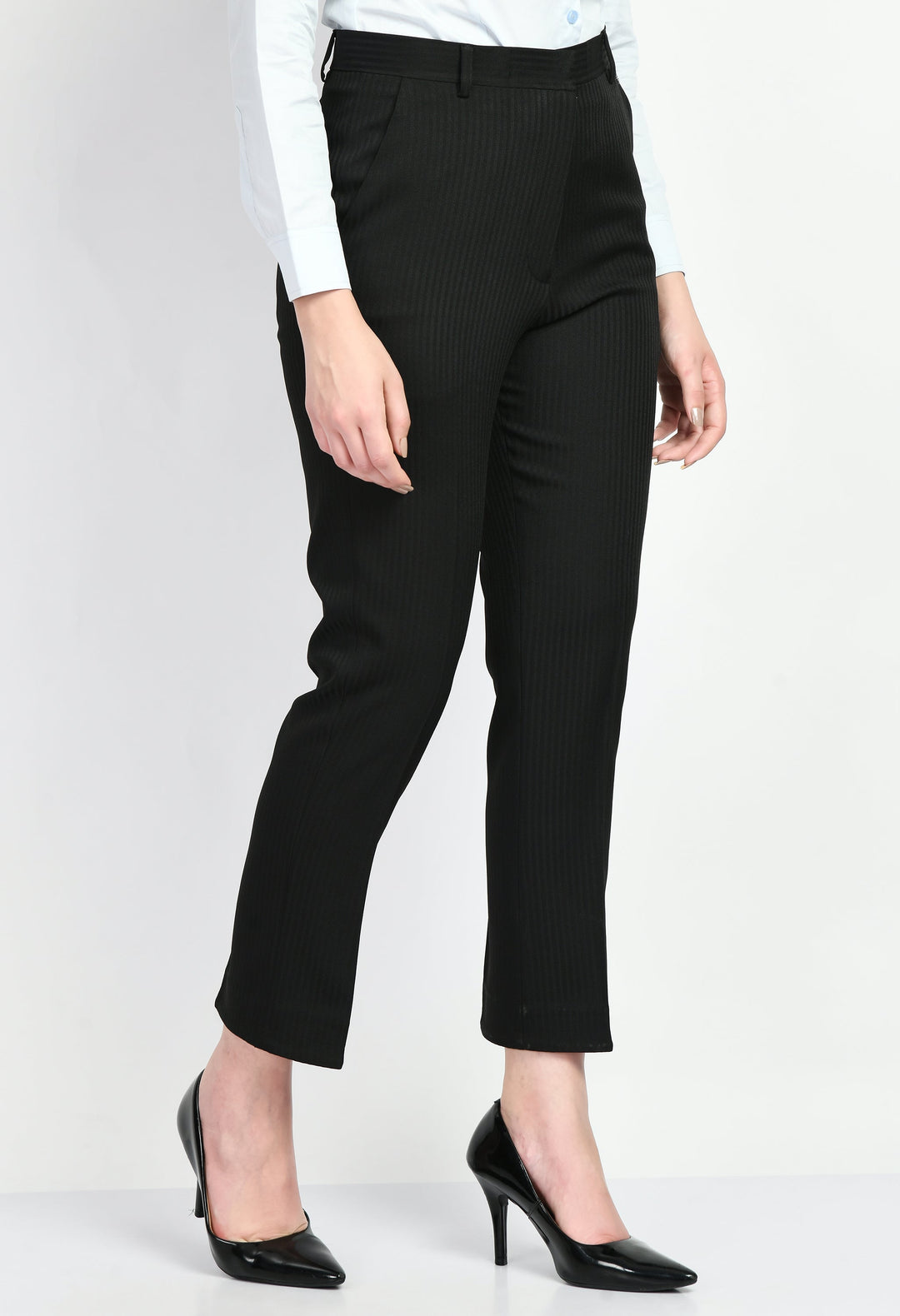 Black-Cotton-Blend-Fearlessness-Strip-Short-Blazer-Pant-Suit