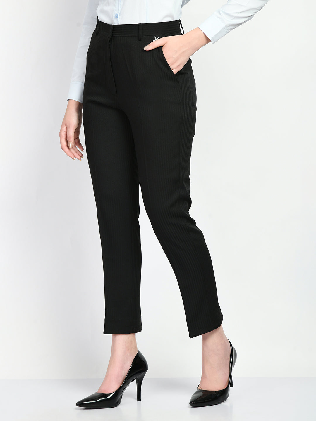 Black-Cotton-Blend-Fire-Striped-Straight-Trouser