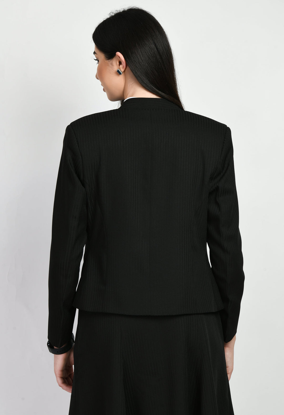 Black-Cotton-Blend-Focus-Striped-Short-Blazer-Pant-Suit