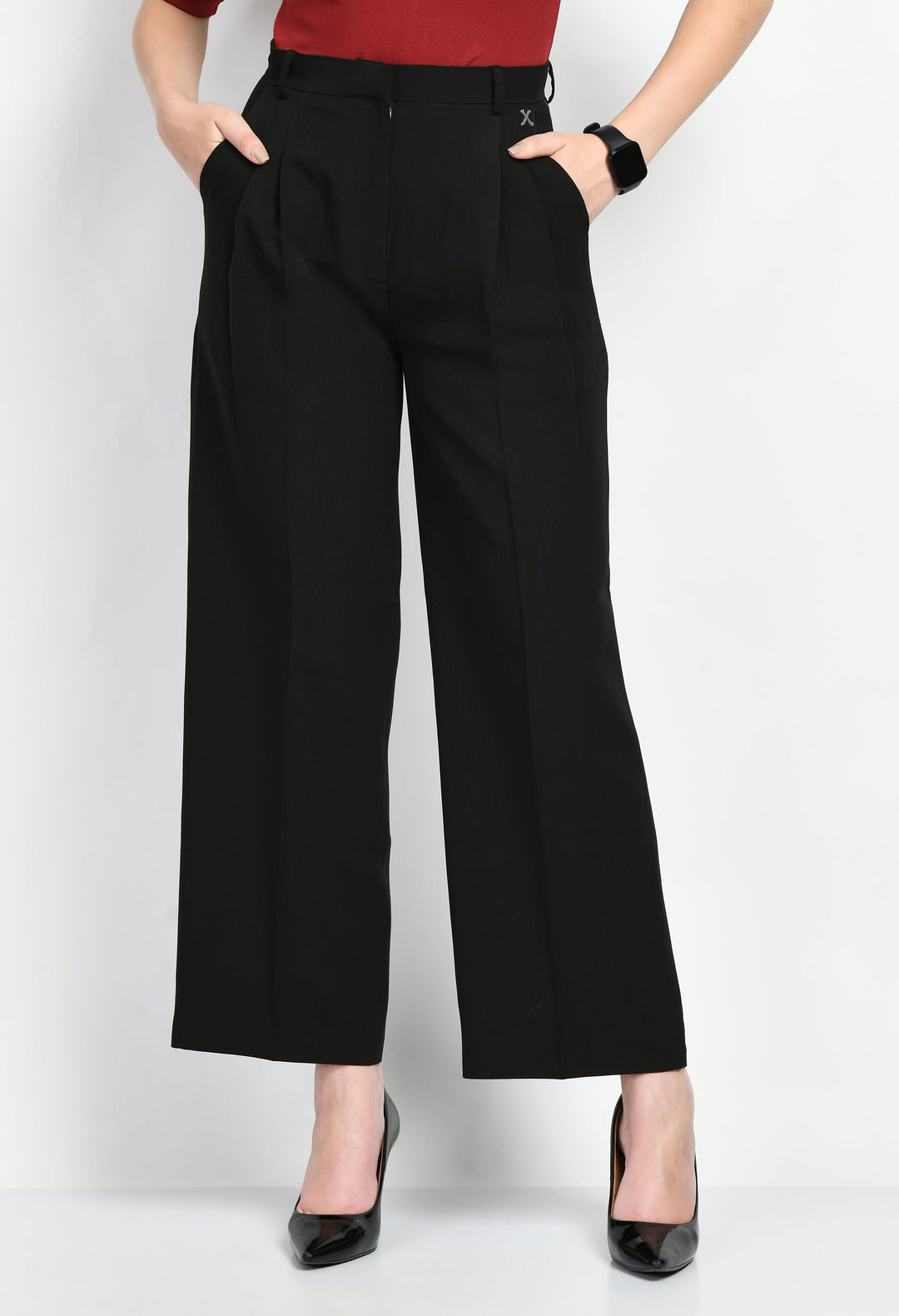 Black-Cotton-Blend-Influence-Solid-Wide-Leg-Trouser