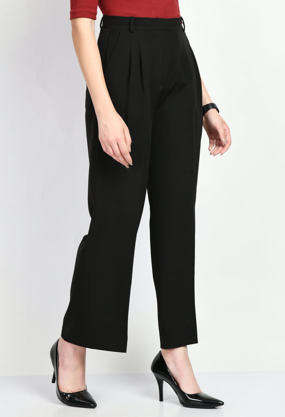 Black-Cotton-Blend-Influence-Solid-Wide-Leg-Trouser