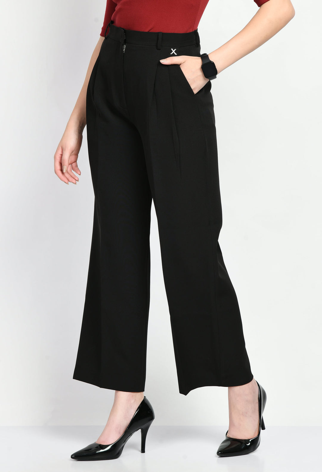 Black-Cotton-Blend-Influence-Solid-Wide-Leg-Trouser