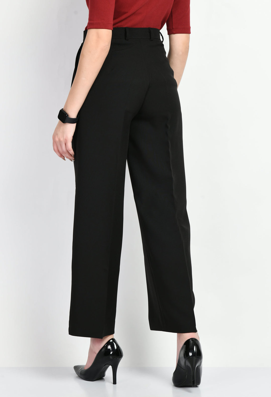 Black-Cotton-Blend-Influence-Solid-Wide-Leg-Trouser