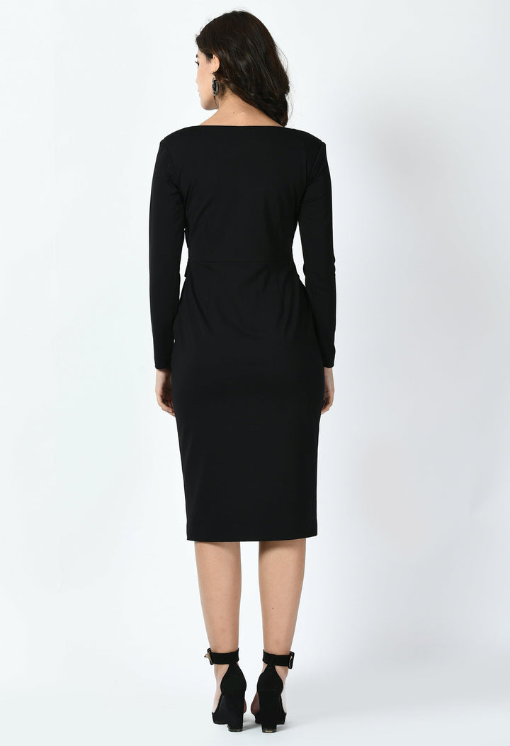 Black-Cotton-Blend-Pinnacle-Padded-Shoulder-Sheath-Dress