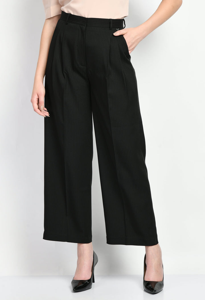 Black-Cotton-Blend-Prowess-Striped-Wide-Leg-Trouser